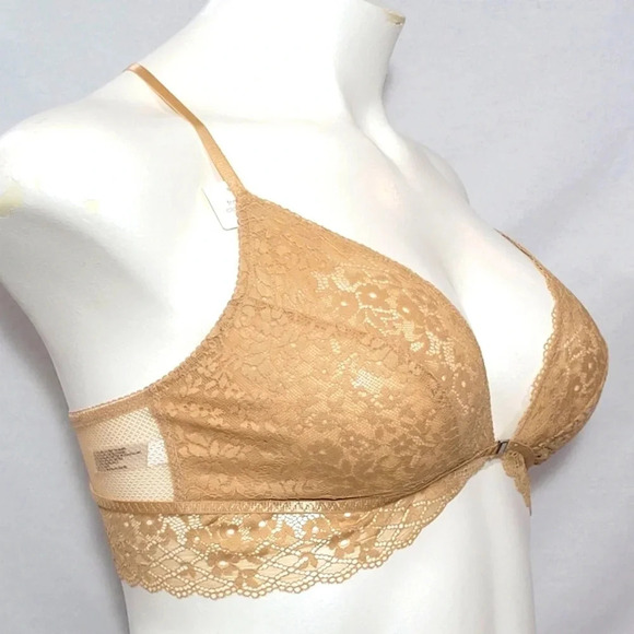 MEDIUM‎ Gilligan O'Malley Front Close Lace Y-Back Bralette Beige NWT - Picture 3 of 5
